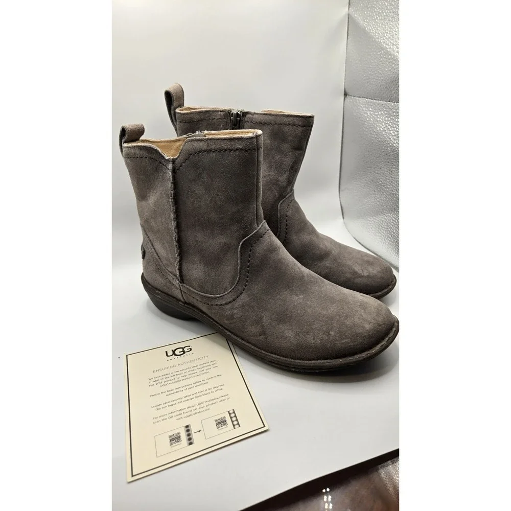 UGG Australia Womens 9 Sheepskin Ankle Boots Gray Suede Zip Winter Comfort